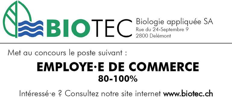 Biotec met au concours le poste d'employé·e de commerce