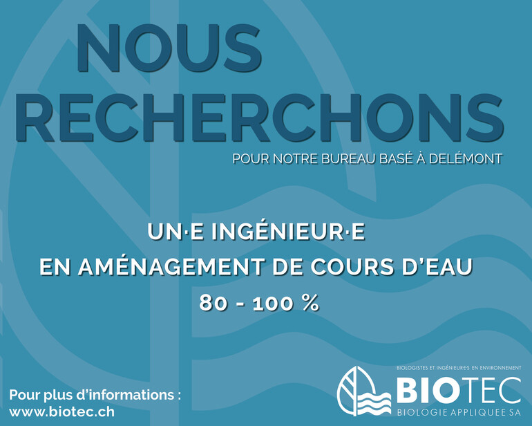 Nous recherchons un·e ingénieur·e en aménagement de cours d'eau
