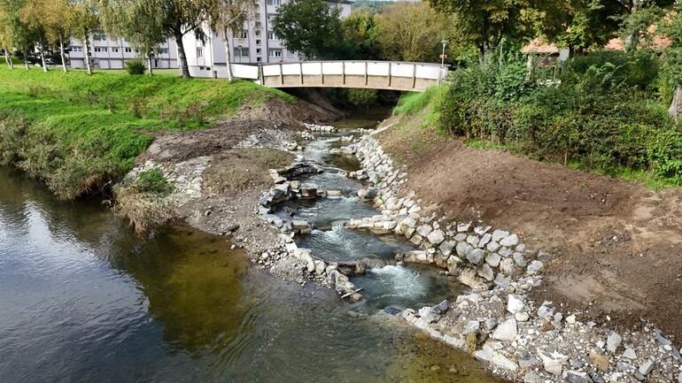 Etat réalisé (octobre 2025) – Après travaux et enlèvement de la déviation du cours d’eau (©Yves Probst)