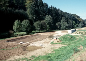 Déversoir d’orage avec roselière pour le traitement des eaux. En travaux. (01.10.02)