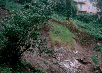 Vue d‘un glissement avant les travaux, avec bloc de gypse affleurant