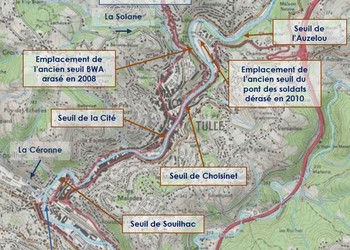 Localisation des différents seuils au sein de la ville de Tulle