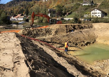 Sondage grandeur réelle pour déterminer la tenue des futures berges avec les apports de la nappe (octobre 2018)