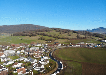 Etat initial (janvier 2020) - Vue aérienne du secteur voué à la protection contre les crues (après les travaux d’abattage)