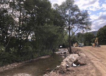 Travaux (août 2020) - Morphologie du cours d’eau sur le secteur à revitaliser, suppression des enrochements