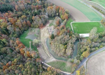 Travaux (novembre 2019) – Vue aérienne du site revitalisé, juste avant les plantations (©RWB).