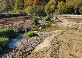 Travaux (octobre 2021) - élargissement du lit majeur et recréation d’un lit naturel dans le secteur en amont du viaduc de l’A16