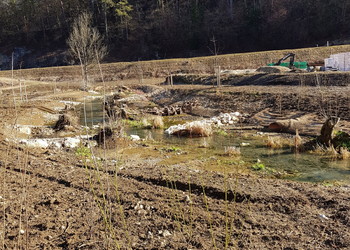 Etat réalisé (janvier 2022) – élargissement du lit majeur et recréation d’un lit naturel dans le secteur en amont du viaduc de l’A16