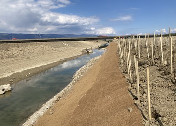 Vue générale juste après la fin des principaux travaux d’aménagement biologiques (avril 2021 – partie aval)