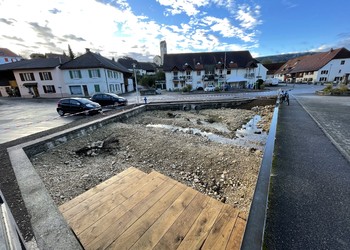 Travaux (octobre 2023) – Fin des travaux de mise en forme (étiage sévère) ; la végétalisation et le remplissage de la mare viendront naturellement