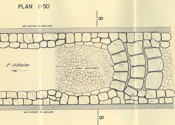 Plan de détails des aménagements (extrait d’un seuil en situation) réalisés lors des travaux de correction de l’Allaine à la fin des années 80.