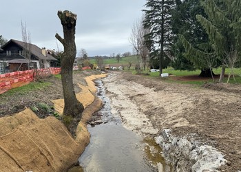 Travaux (mars 2024) – Stabilisation des secteurs contraints avec des méthodes de génie biologique et élargissement du gabarit dans l’espace réservé aux eaux.