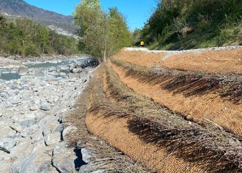 Etat réalisé (avril 2025) – quatre étages de lits de plants et plançons au-dessus des enrochements