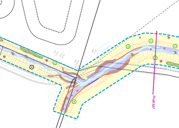Plan d’ouvrage du secteur de remise à ciel ouvert du Motélon (à droite) et de sa connexion avec le Crèvecoeur (à gauche)
