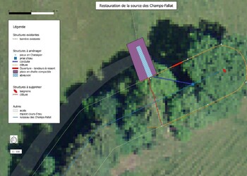 Plan de situation des aménagements de la revitalisation de la source des Champs-Fallat