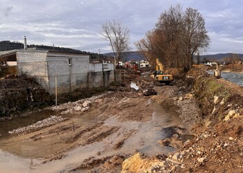 Travaux (décembre 2025) – dérivation des eaux de la Birse dans son futur bras secondaire afin de travailler à sec dans le lit principal